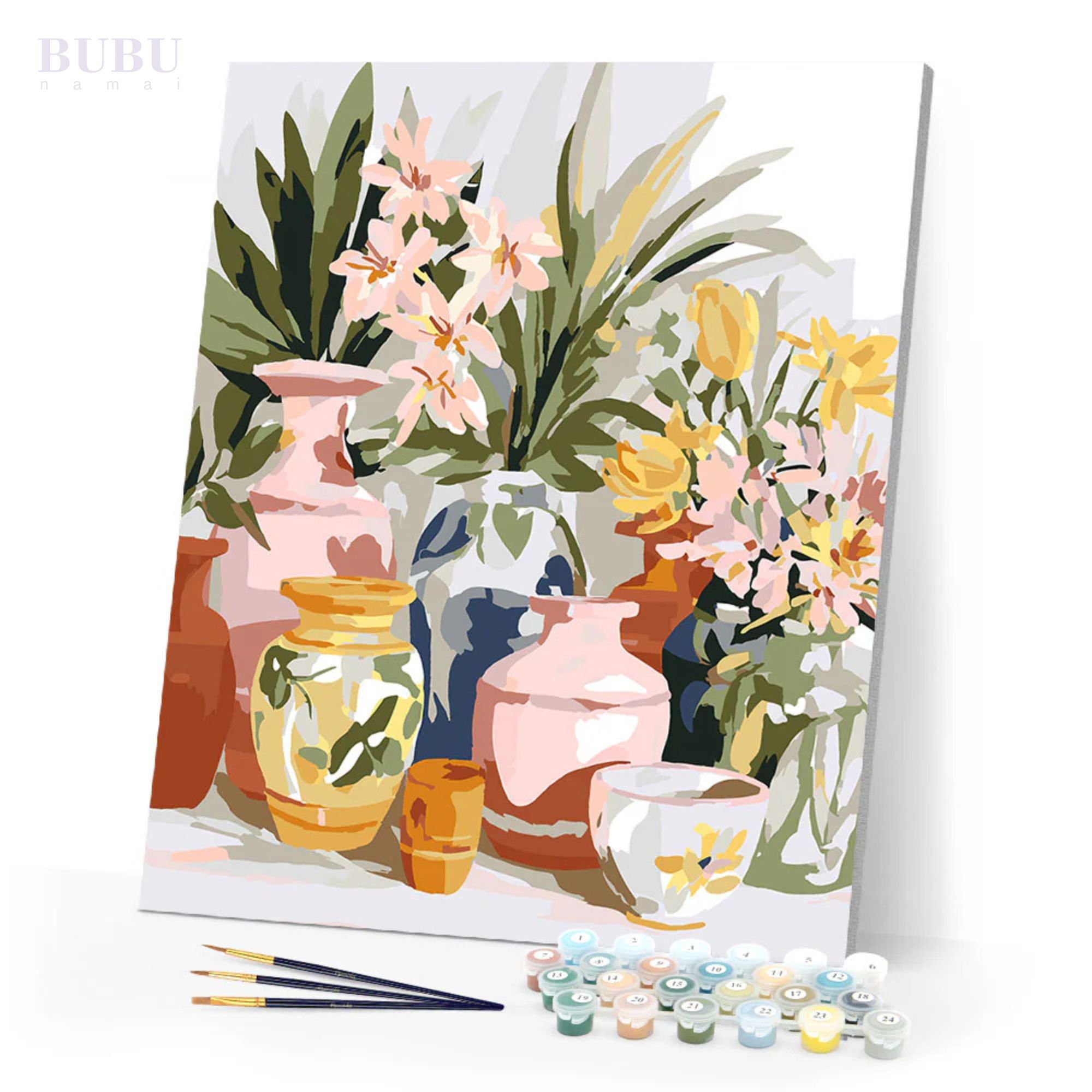 Tapyba pagal skaičius „Vazų ir gėlių harmonija“ su rėmeliu